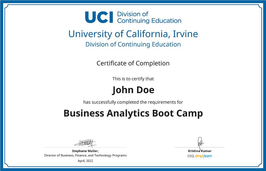 Berkeley Online Data Analytics Boot Camp Business Analytics Boot Camp - UCI